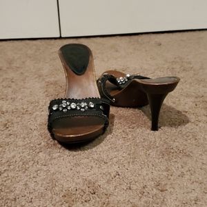 Black open toe mules